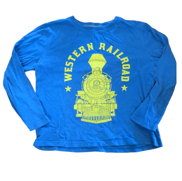 🍁2/$7🍁JUMPING BEANS Blue and Green Train Graphic Long Sleeve Shirt - Picture 1 of 2